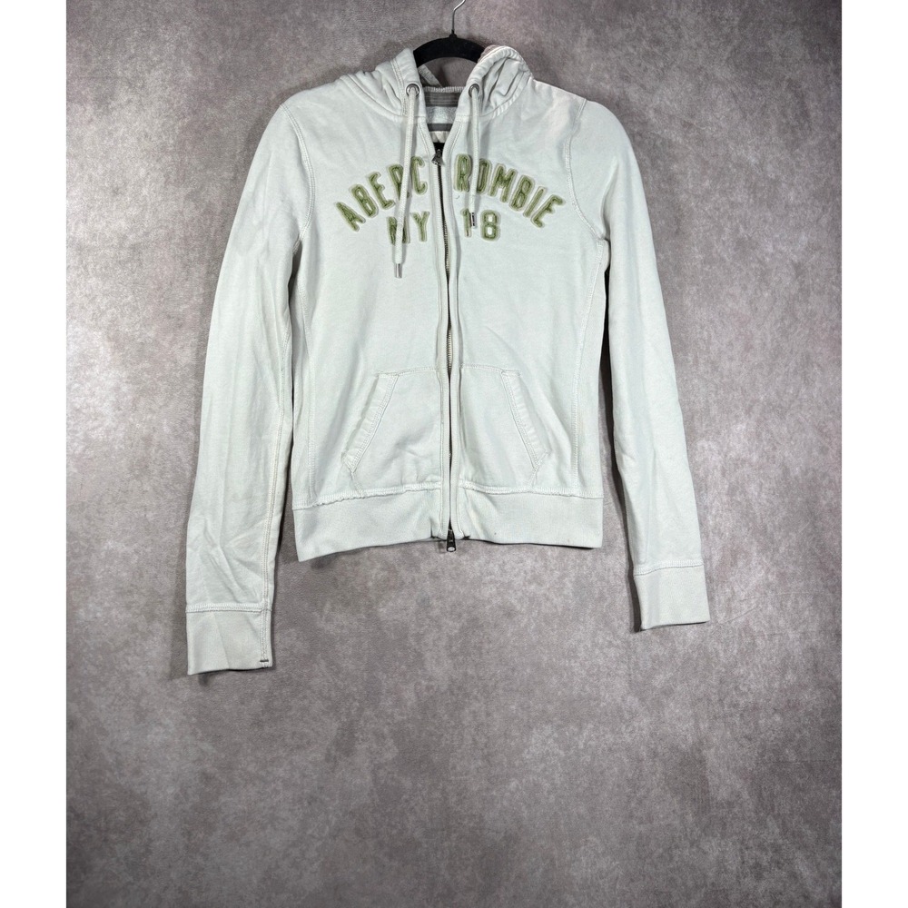 Abercrombie Hoodie Womens Medium White Full Zip Embroidered Logo Y2K Skater